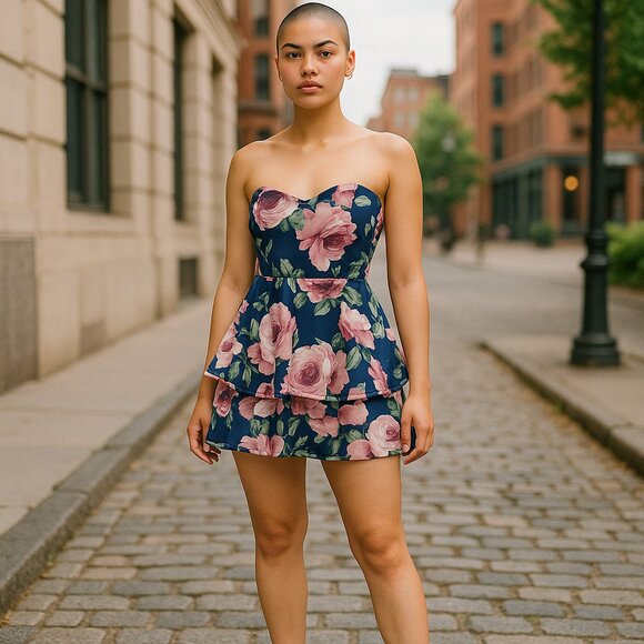 Floral Strapless Dress - Picture 1 of 9